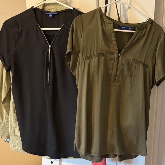 (2) Apt. 9 Blouses Black and Olive with zipper front - Picture 1 of 5